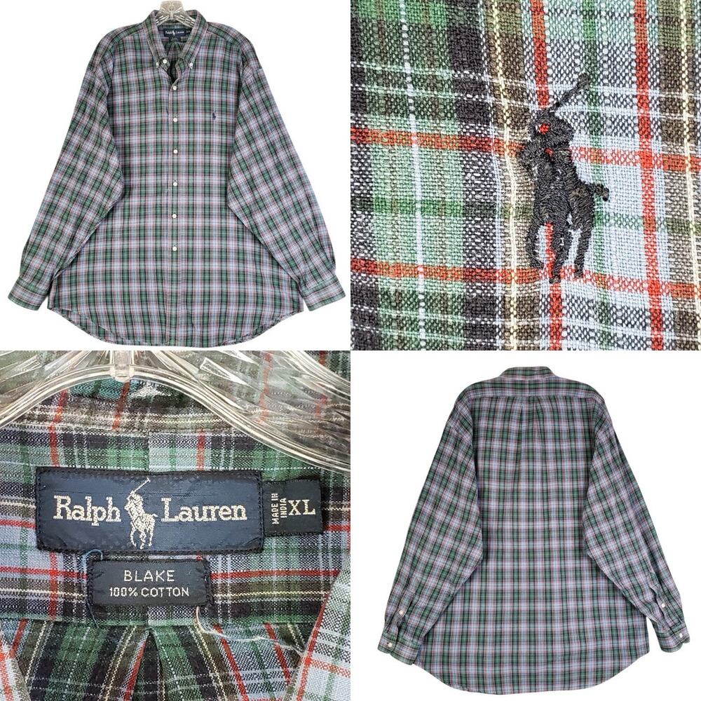 Polo Ralph Lauren Shirt Oxford Men's XL Blake Blue Plaid LS Button Down